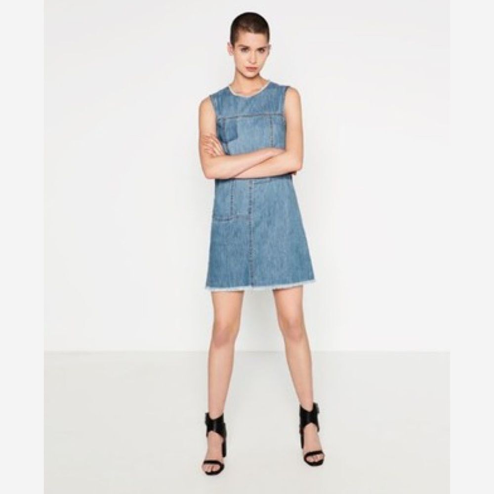 Zara Patchwork Sleeveless Denim Mini Dress | Small
